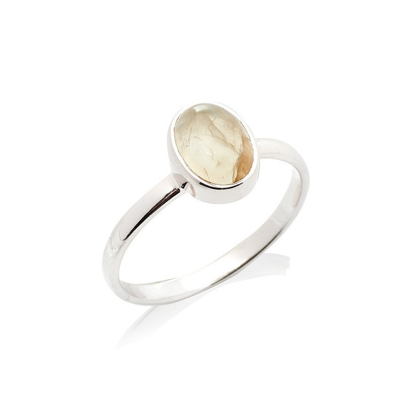Bague en préhnite verte naturelle ovale, en argent 925 rhodié
