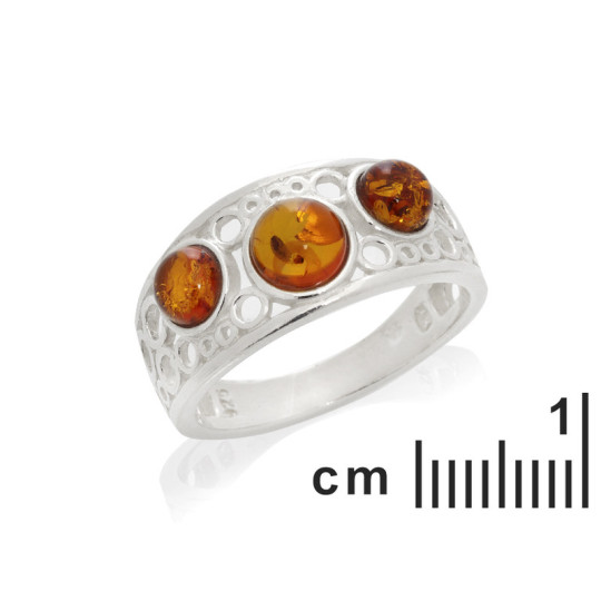 Anillo multipiedra en ámbar coñac redondo, en plata 925 rodiada