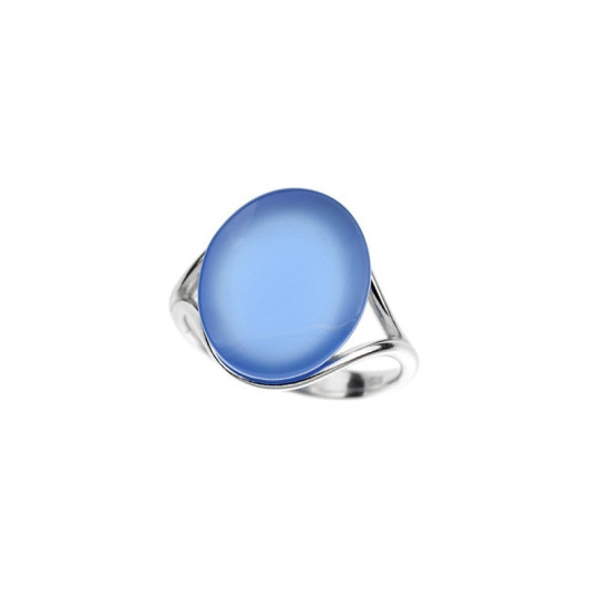 Bague grande pierre en agate bleue naturelle ovale, en argent 925 rhodié