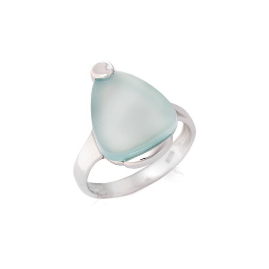 Anello triangolo in agata blu naturale, in argento 925 rodiato