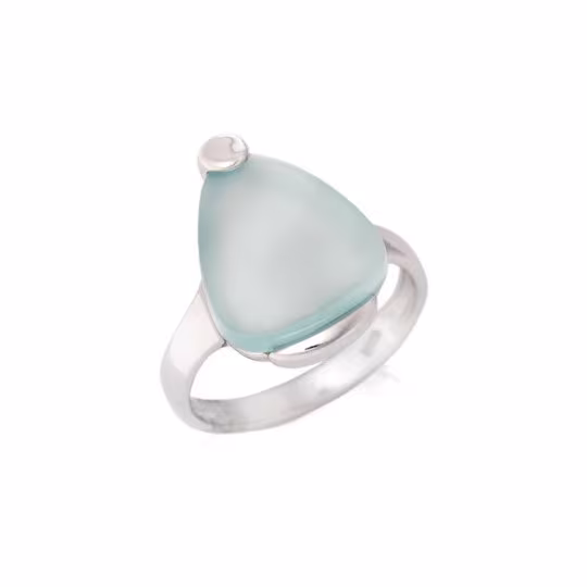 Bague en agate bleue naturelle triangle, en argent 925 rhodié