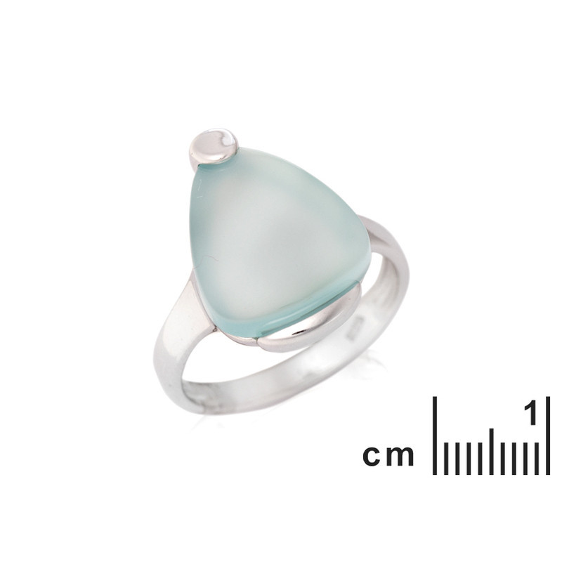 Anello triangolo in agata blu naturale, in argento 925 rodiato