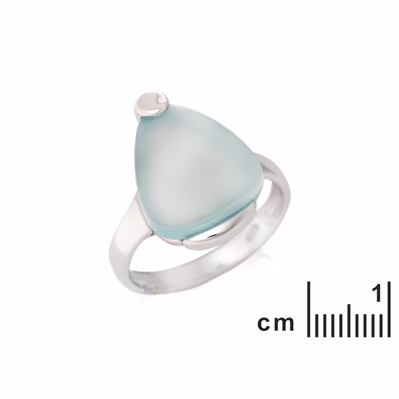Bague en agate bleue naturelle triangle, en argent 925 rhodié