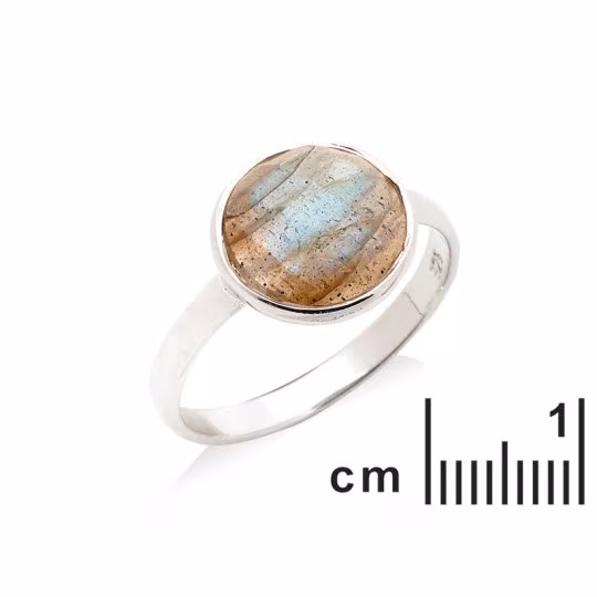 Round multi-colored labradorite ring, in rhodium-plated 925 silver