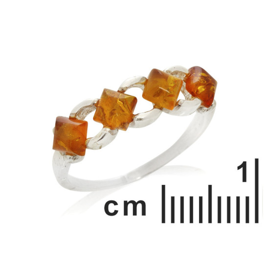 Bague multipierres en ambre cognac de la mer Baltique carrée, en argent 925
