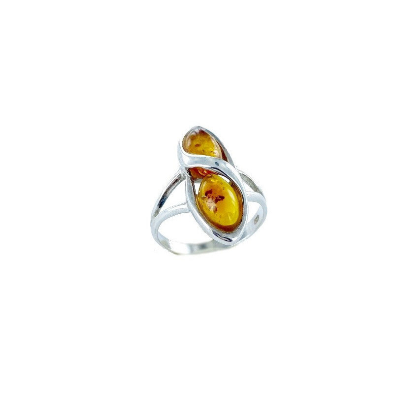 Anillo multipiedra de ámbar coñac del Mar Báltico, navette, en plata 925