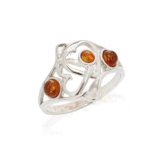 Runder Ostsee-Cognac-Bernstein-Mehrsteinring, 925 Silber