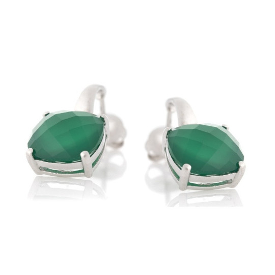 Boucles d'oreilles pendantes en onyx vert coussin, en argent 925 rhodié