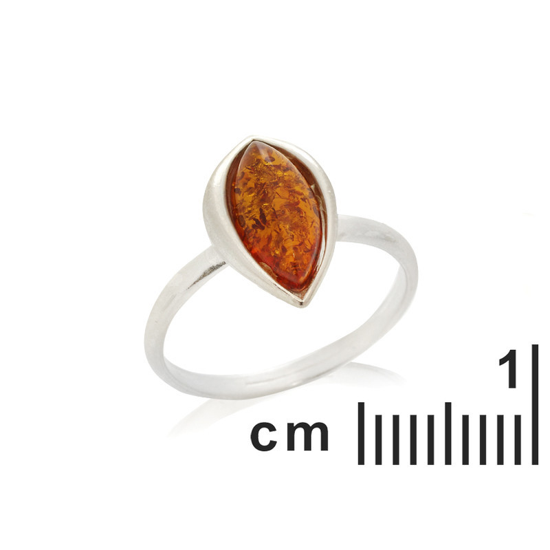 Bague en ambre cognac de la mer Baltique navette, en argent 925