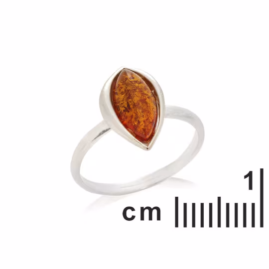 Anillo de ámbar coñac del Mar Báltico, navette, plata 925