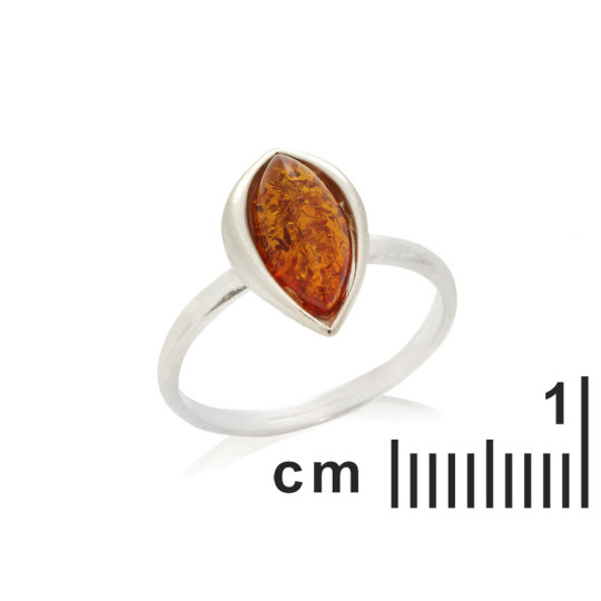 Baltic Sea cognac amber ring, navette, 925 silver