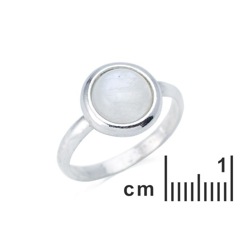 Bague en pierre de lune blanche naturelle ronde, en argent 925 rhodié