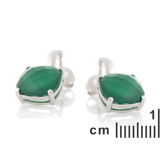 Boucles d'oreilles pendantes en onyx vert coussin, en argent 925 rhodié