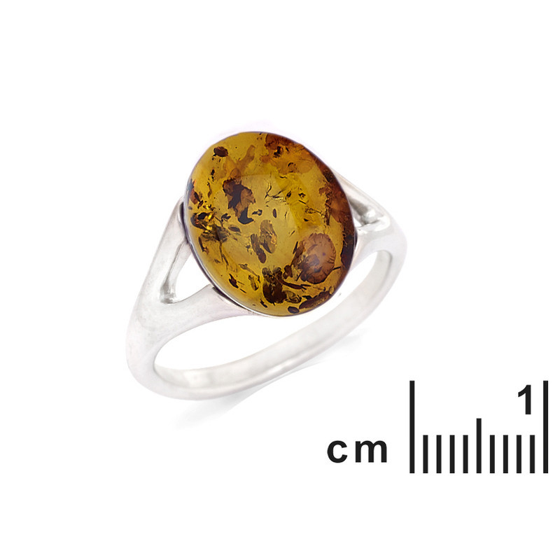 Oval Baltic Sea cognac amber ring, rhodium-plated 925 silver