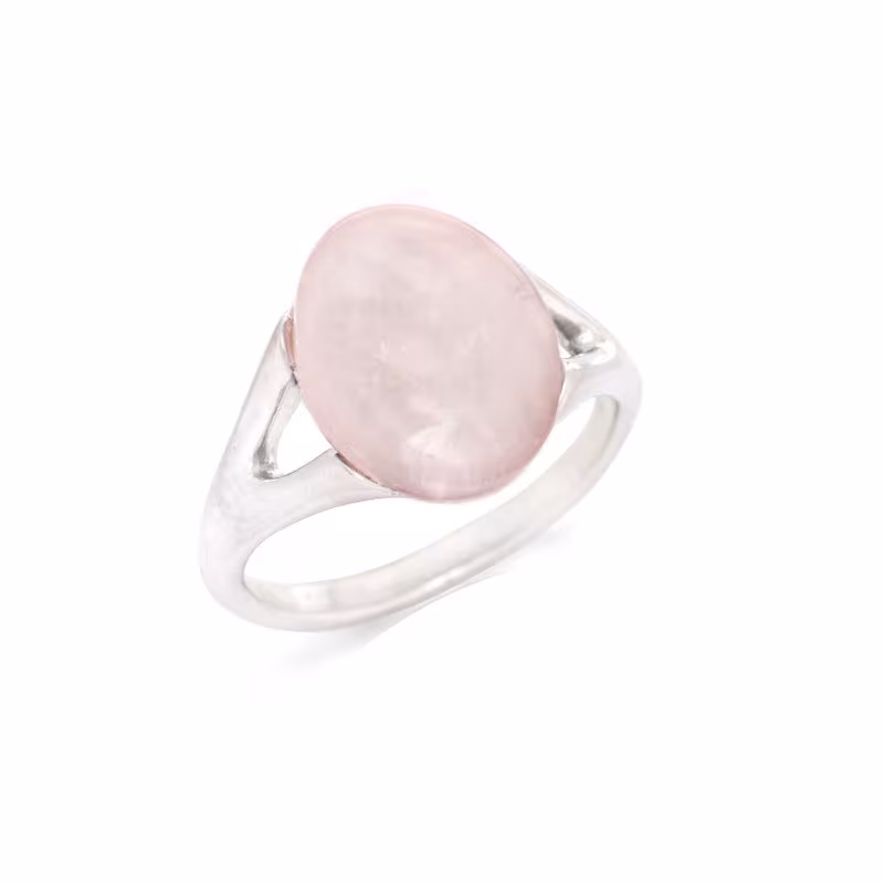 Bague en quartz rose naturel ovale, en argent 925 rhodié
