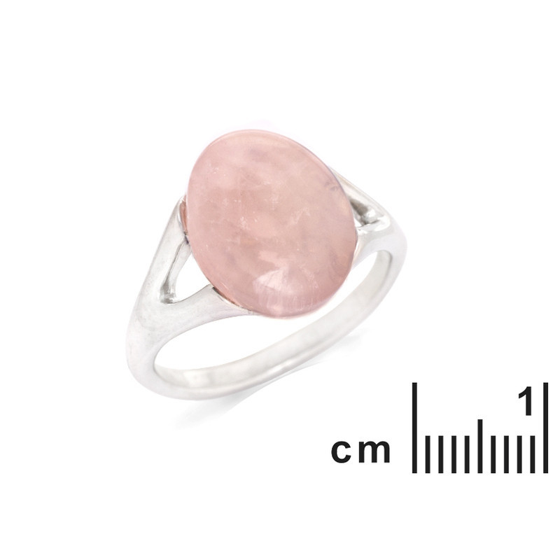 Oval natural rose quartz ring, rhodium-plated 925 silver