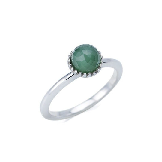 Bague en aventurine verte naturelle boule, en argent 925 rhodié