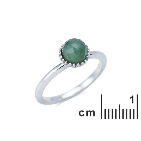 Bague en aventurine verte naturelle boule, en argent 925 rhodié