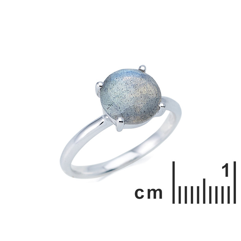 Anello in labradorite naturale rotonda multicolore, in argento 925 rodiato