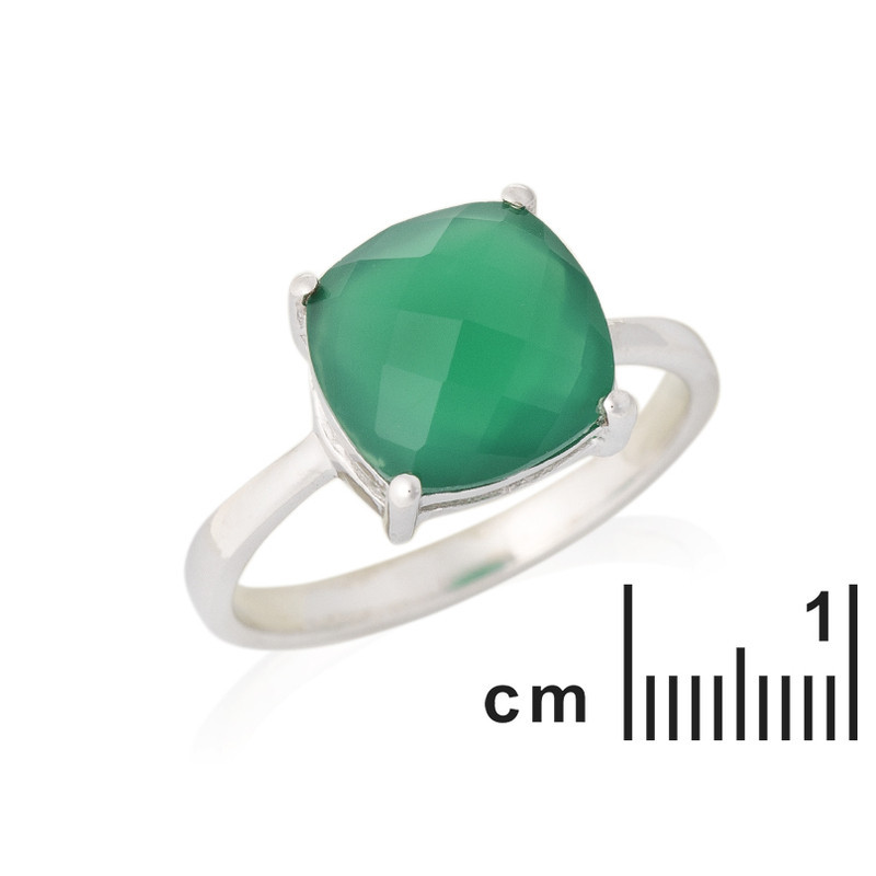 Anillo de ónix verde natural en forma de cojín en plata 925 rodiada