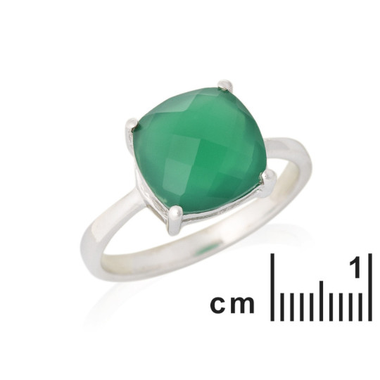 Anillo de ónix verde natural en forma de cojín en plata 925 rodiada