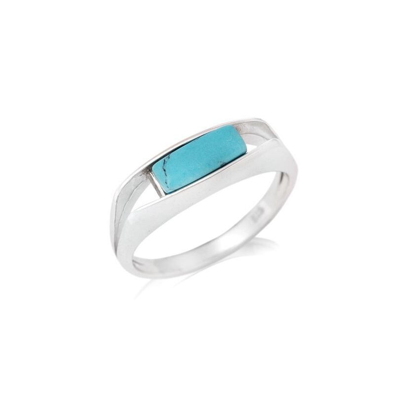 Rectangular blue turquoise ring, rhodium-plated 925 silver