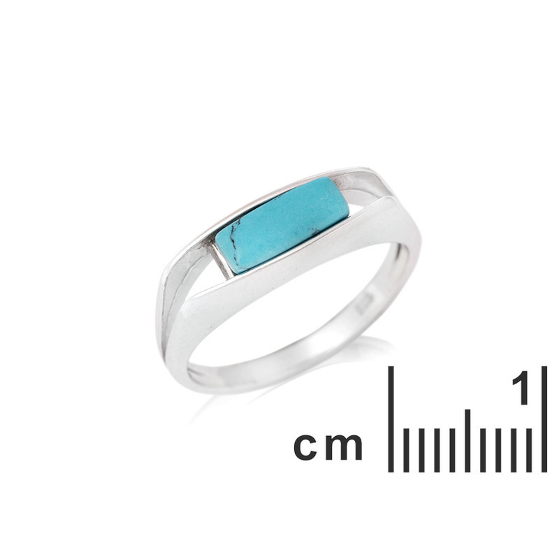 Rectangular blue turquoise ring, rhodium-plated 925 silver