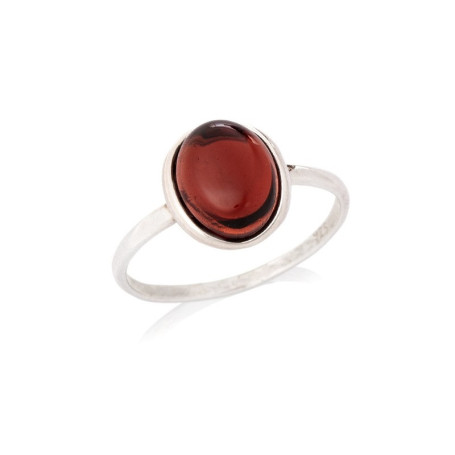 Oval natural red garnet ring, rhodium-plated 925 silver