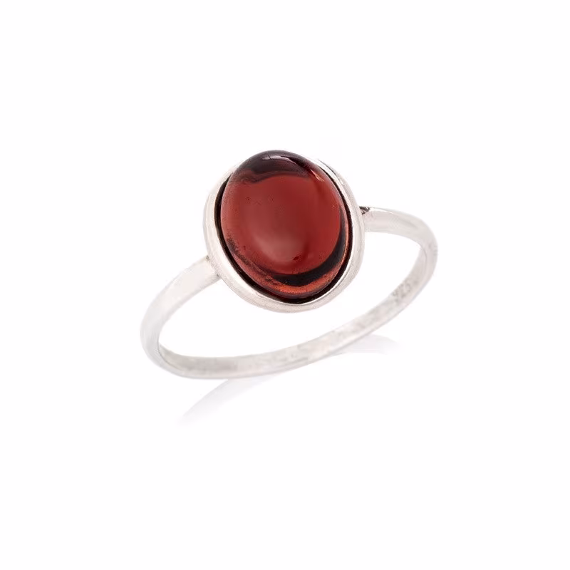 Bague en grenat rouge naturel ovale, en argent 925 rhodié