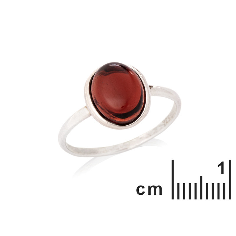 Anillo ovalado de granate rojo natural, plata 925 rodiada