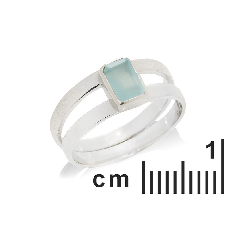 Bague en calcédoine bleue naturelle rectangulaire, en argent 925 rhodié