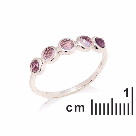 Round purple amethyst ring, rhodium-plated 925 silver