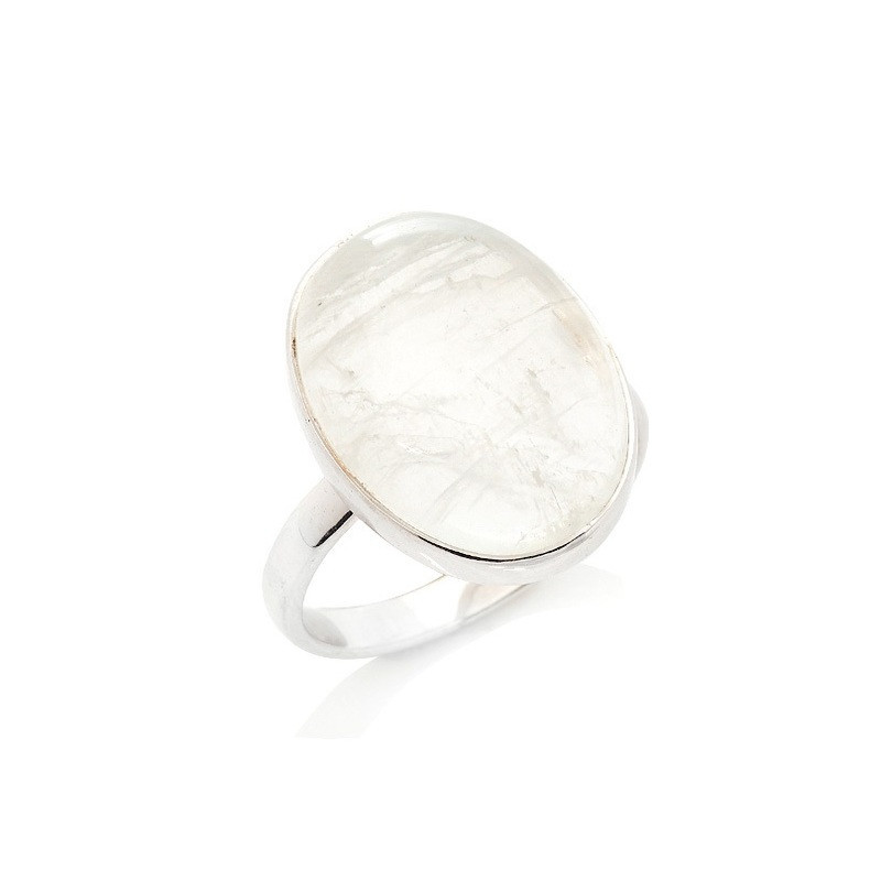 Bague en pierre de lune blanche naturelle ovale, en argent 925 rhodié