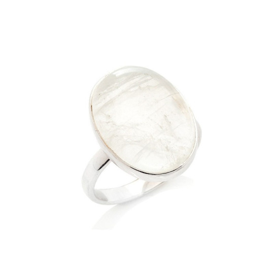 Bague en pierre de lune blanche naturelle ovale, en argent 925 rhodié