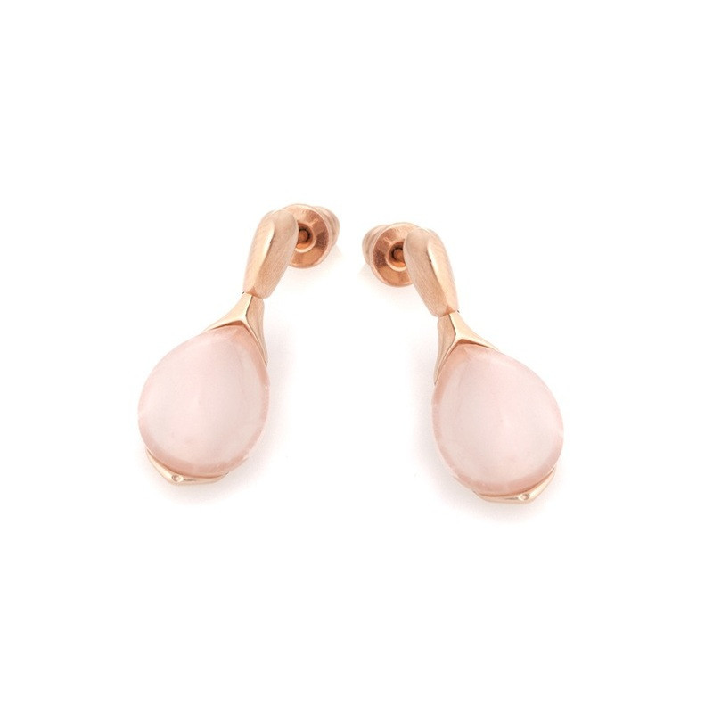 Boucles d'oreilles pendantes en quartz rose naturel goutte, en argent 925 doré