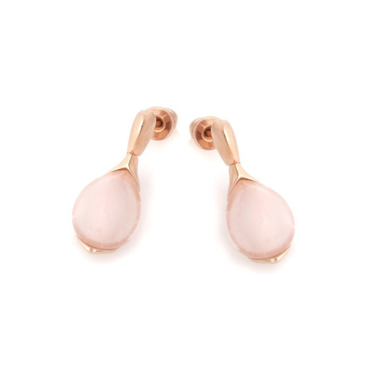 Boucles d'oreilles pendantes en quartz rose naturel goutte, en argent 925 doré