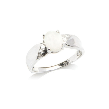 Opal- und Zirkonoxidring, in rhodiniertem 925er Silber