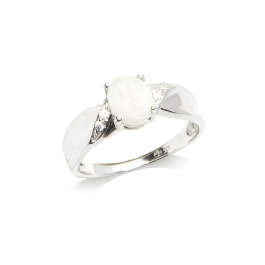 Opal and zirconium oxide ring, in rhodium-plated 925 silver