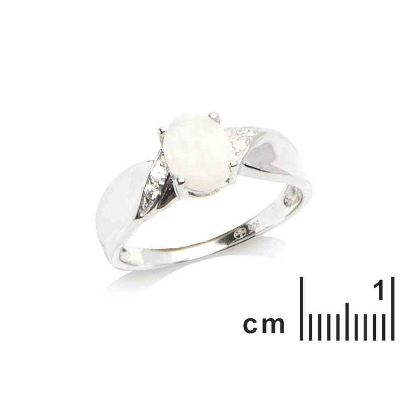 Opal and zirconium oxide ring, in rhodium-plated 925 silver