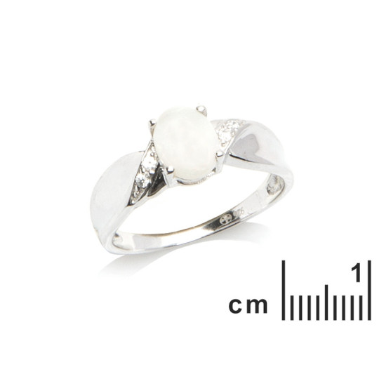 Opal and zirconium oxide ring, in rhodium-plated 925 silver