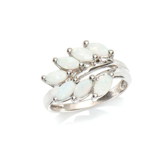 Anello Navette in opale e ossido di zirconio, in argento 925 rodiato