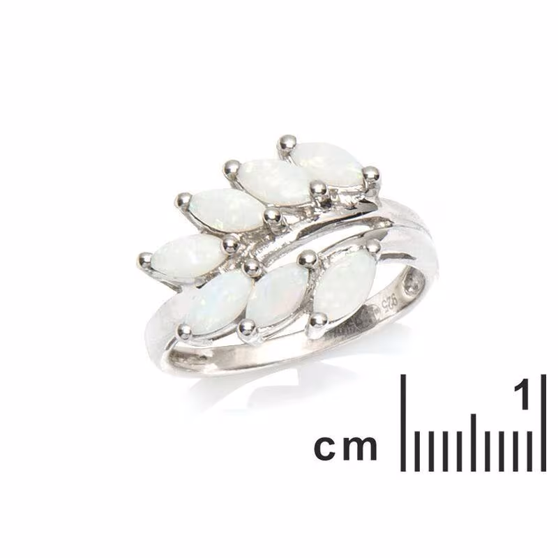 Anello Navette in opale e ossido di zirconio, in argento 925 rodiato