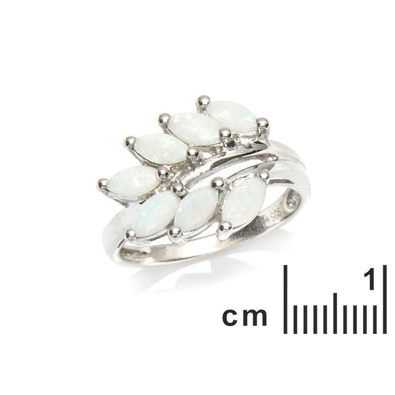 Navette Opal- und Zirkonoxidring, in rhodiniertem 925er Silber