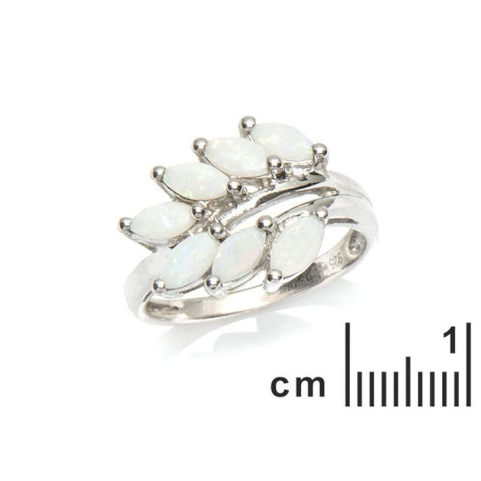 Anello Navette in opale e ossido di zirconio, in argento 925 rodiato
