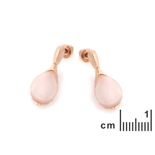 Boucles d'oreilles pendantes en quartz rose naturel goutte, en argent 925 doré