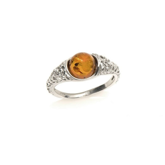 Anillo de ámbar del mar Báltico, plata 925 rodiada