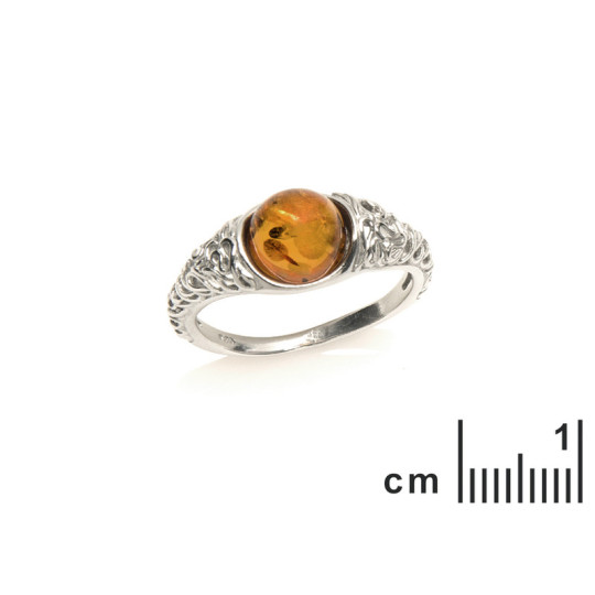 Anillo de ámbar del mar Báltico, plata 925 rodiada
