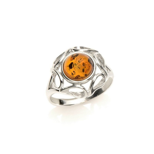Anillo de ámbar natural del mar Báltico, plata 925 rodiada