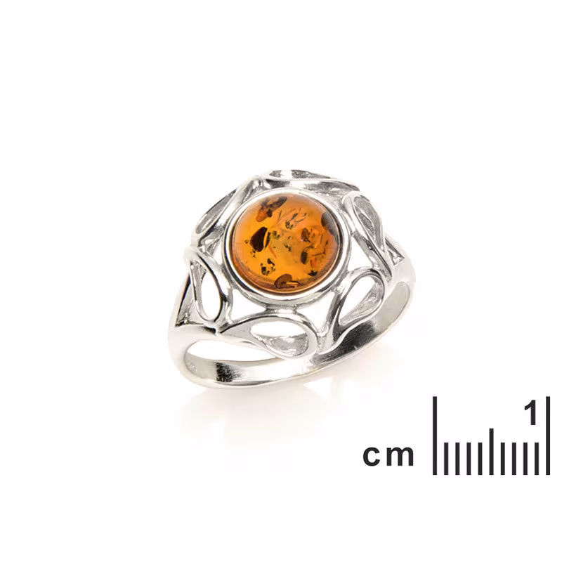 Anello in ambra naturale del Mar Baltico, argento 925 rodiato