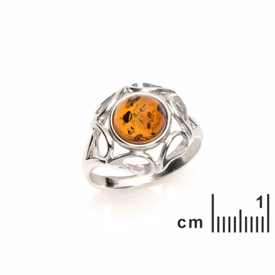 Anello in ambra naturale del Mar Baltico, argento 925 rodiato